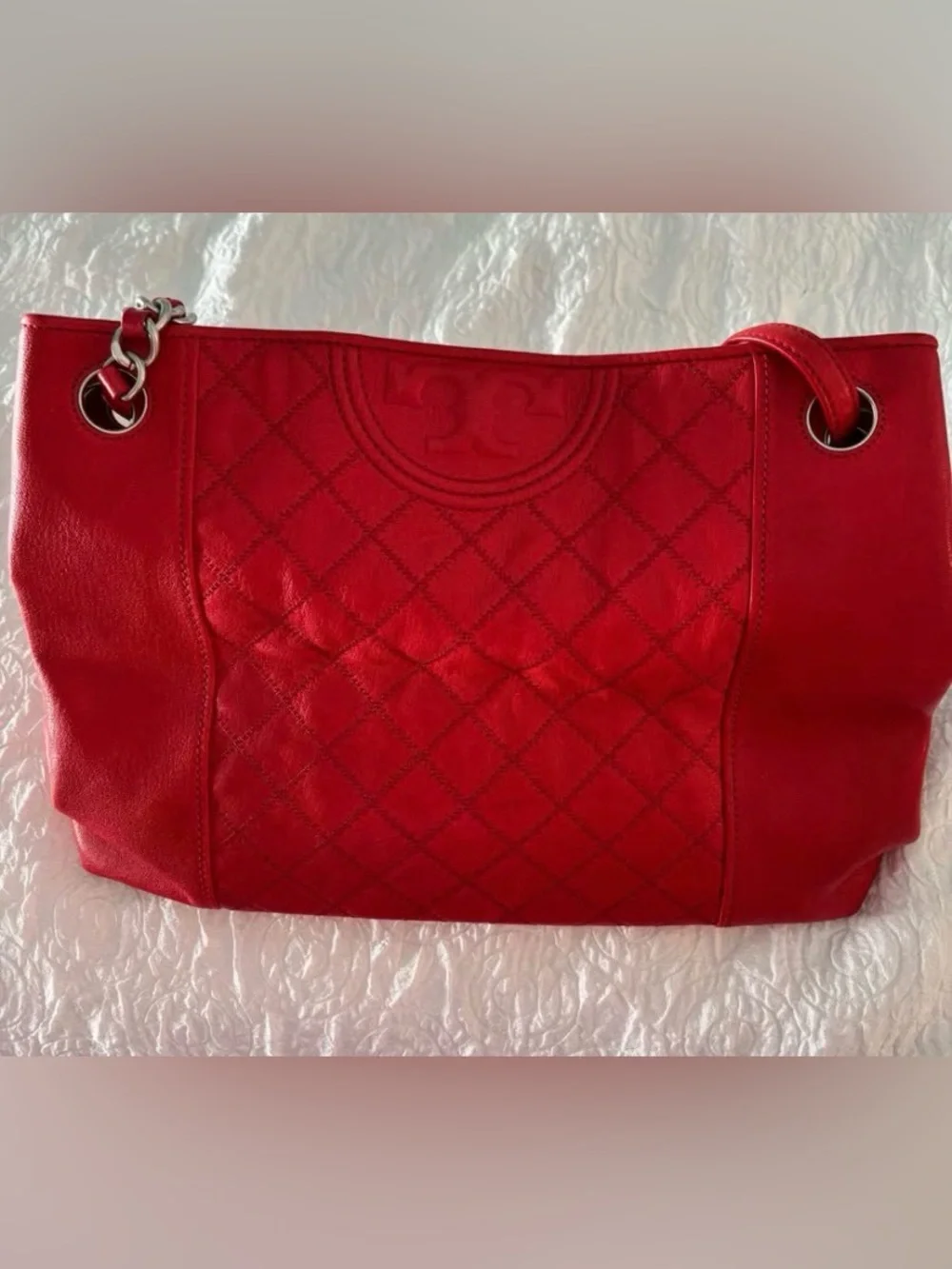 Tory Burch Fleming Quilted Cherry red Limited edition tote
